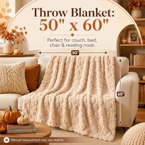Fall Halloween Pumpkin Throw Blanket - Beige Autumn Decor for Couch Bed - Image 2