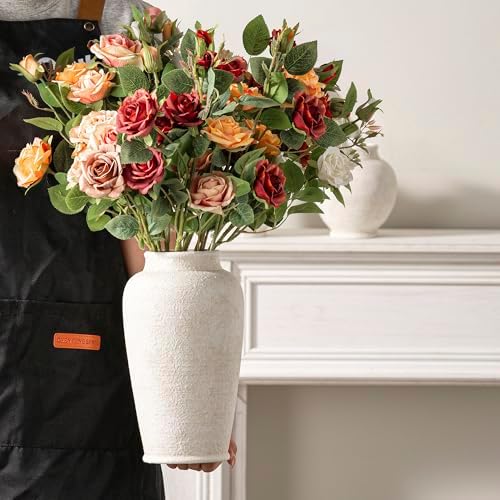 Ceramic Flower Vase, Large Flower Vase Tall Rustic Farmhouse Decorative Vase Floral Pottery Vases for Home Decor Table Living Room Entryway Mantel Bedroom Bathroom Kitchen - 11" W - Image 3