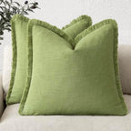 Foindtower Decorative Linen Fringe Throw Pillow Covers 18×18 Lush Green by Foindtower