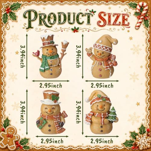 Thyle 4 Pcs Christmas Gingerbread Snowman Figurines Decorations - Image 3