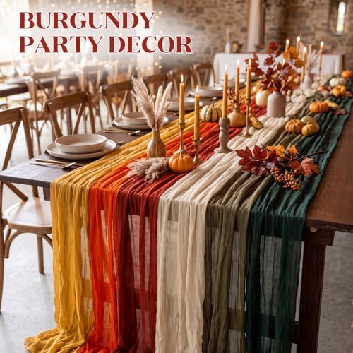 Remagr 12 Pcs Fall Thanksgiving Cheesecloth Gauze Table Runners Earthy Tone - Image 2