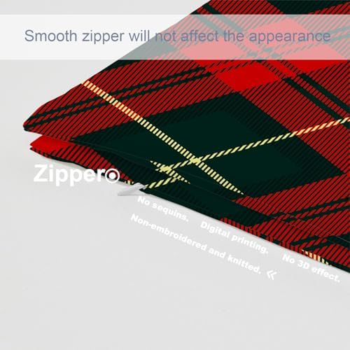 Batmerry Plaid Red Black Pillowcases, Retro Green Red Scottish Plaid Tartan Pattern Decorative Bed Pillow Cover with Hidden Zipper Soft Blended for Hair and Skin 20X26 in - Image 3