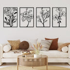 Metal Flower Wall Decor Art Living Room, Black Floral Wall Art Home Decor by ZNZAPO