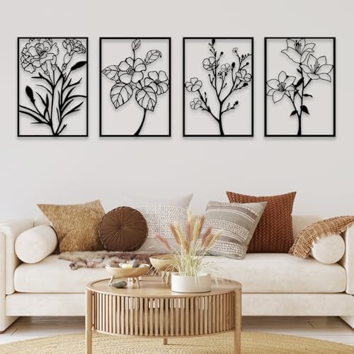 Metal Flower Wall Decor Art Living Room, Black Floral Wall Art Home Decor by ZNZAPO