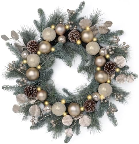Valery Madelyn 24" Pre-Lit Christmas Wreath for Front Door with Lights by ValeryMadelyn
