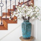 11 Inch Tall Ceramic Flower Vase, Unique Blue Glaze Vase for Home Decor - Image 4