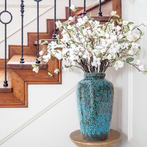 11 Inch Tall Ceramic Flower Vase, Unique Blue Glaze Vase for Home Decor - Image 4