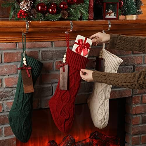 Zubebe 4 Sets 18 in Knitted Christmas Stockings Kit, Metal Stocking Holder and Name Tags Large Knit Xmas Stocking with Marker Pen for Family Holiday Xmas Party Fireplace Mantel Decor - Image 2