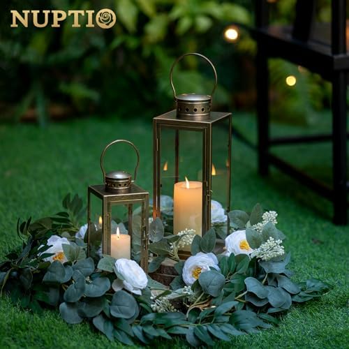 NUPTIO Vintage Lanterns Decorative Outdoor, 9.5" & 13.8" Set of 2 Lantern - Image 4