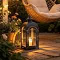 Vintage Farmhouse Metal Candle Lantern - 14 Inches Rustic Distressed Black Lanterns Indoor & Outdoor Decor Hanging Candle Holder Lantern for Garden Front Porch Patio Wedding Christmas (No Glass) by Unknown