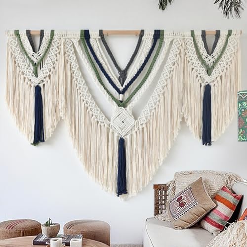 Jakalin Macrame Wall Hanging Handwoven Yarn Fiber Home Decor 47" W x 35" L - Image 4