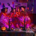 2 Pack 24 Inch Black Halloween Tree with 24 LED Orange Purple Lights, USB Battery Operated Halloween Table Decorations Tree Light with Timer, Scary Halloween Decorations Indoor for Home Party Decor - Image 5