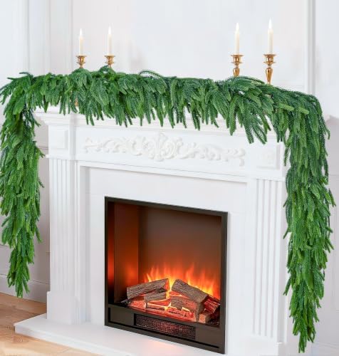 2 Pcs 6 Ft Christmas Garland Real Touch Norfolk Pine Garland Christmas Decorations Faux Realistic Winter Pine Garlands for Mantle, Table, Stairs, Doorframe, Fireplace Indoor Outdoor Holiday Xmas Decor by VersaCharm