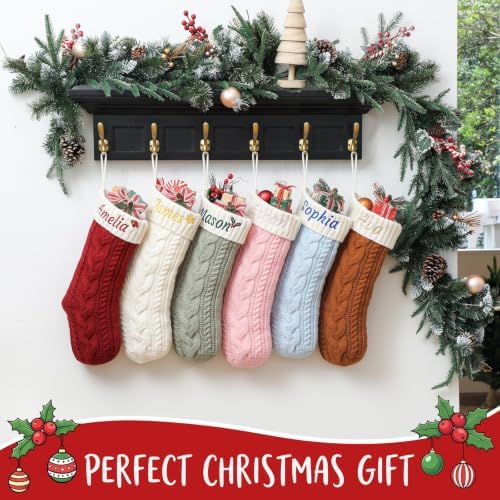Personalized Christmas Stockings,Custom Embroidered Name & Monogram Knit Stockings for Kids,Family,Red/Green Cable Knit 18" Christmas Stocking for Fireplace Holiday Decor Gifts(10 Pack) - Image 6