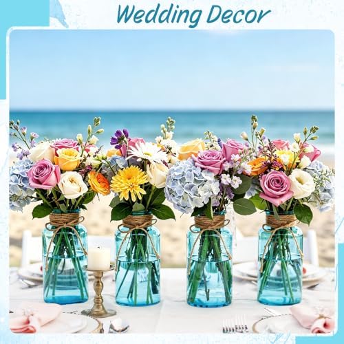 12Pack Mason Jar Vases for Centerpieces, Aqua Blue Glass Flower Vase - Image 6