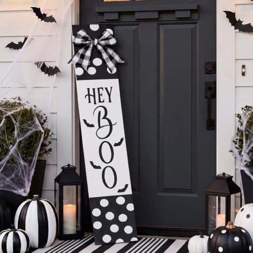 Pinkunn White Halloween Boo Porch Decor 47.2" Wood Sign with Large Bow by Pinkunn