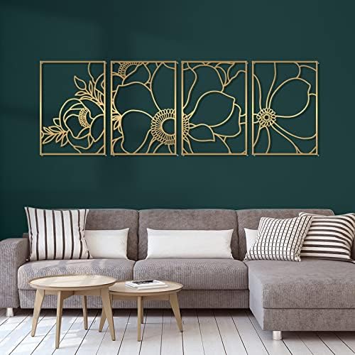 Glamativity 4 Pack Gold Wall Art, Flower Minimalist Single Line Art, Real Metal Nature Floral Abstract Wall Decor for Kitchen Bedroom Living Room by MetalWallD%C3%A9cor-MakeYourHomeAmazing
