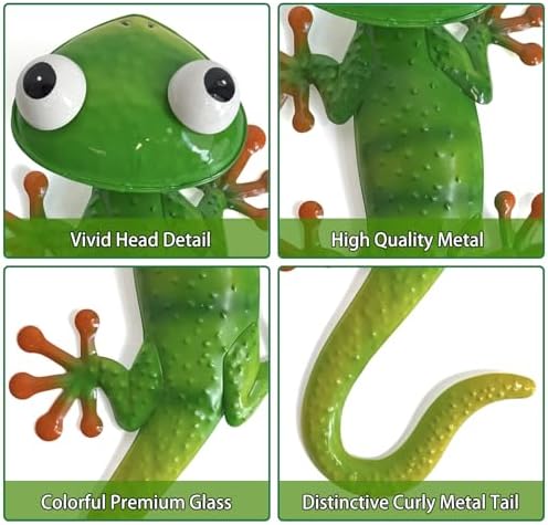 HONGLAND Gecko Metal Wall Art- 15 Inch 3D Lizard Wall Decor Outdoor Garden Sculptures & Statues with Free-Adjustable Head, 2 Pack Yard Decorations for Garden Fence Home - Image 3
