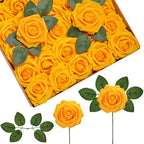 InnoGear Artificial Flowers, 50 Pcs Yellow Foam Fake Roses Bulk with Stems for Autumn Fall Decoration DIY Wedding Bouquets Centerpieces Bridal Shower Party Christmas Tree by InnoGear