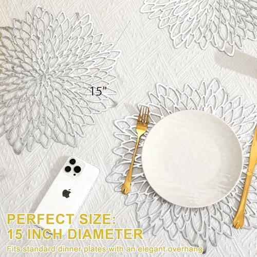 Set of 18 Round Placemats Silver, Heat-Resistant PVC Table Mats with Luxury Metallic Glossy Finish for Thanksgiving Christmas Wedding Party Decor, Easy to Clean - Image 4