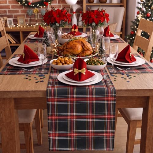 HunnmingRe 1 Pcs Red and Green Christmas Tartan Plaid Table Runner 13 x 72 - Image 3