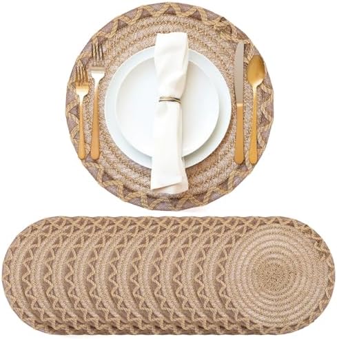 15 Inch Round Woven Placemat Set of 12 Openwork Burlap Boho Charger by Gandeer