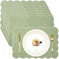 LemonRoad Scalloped Placemats Double Layer Linen, 8 Pcs, Sage Green, White by Unknown