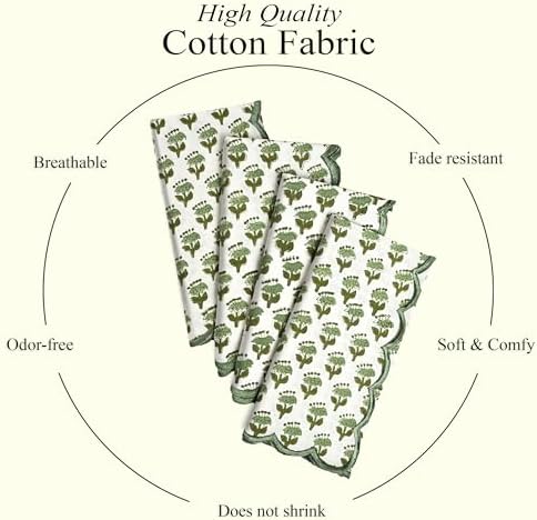 CPC Emerald Green Block Print Cotton Embroidery Napkin 18x18 (Pack of 4) - Image 5
