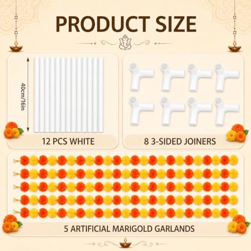 Ganpati Decor Marigold Garland with Mandap Tent Frame for Diwali Pooja - Image 2