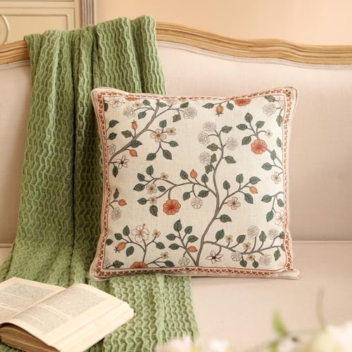 ISAENNE Designer Elegant Linen Throw Pillow Cover,Set of 2,18"x18"-Flora A - Image 2
