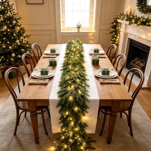 HipTree 9FT Real Touch Lighted Christmas Cedar Garland with Lights String - Image 3