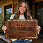 Custom Family Name Sign & Personalized Welcome Wall Decor – 20 Unique Faux Textures – UV Printed Lightweight MDF Plaque for Home Entryway & Gifts (The Saddle Leather) - Image 2