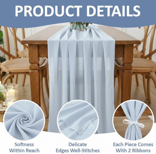 MDS Pack of 15 | Dusty Blue | 14ft Chiffon Table Runner 29x170 Inches Long Romantic Rustic Sheer Gauze Runner for Wedding Bridal Shower Birthday Banquets Engagement Spring Easter Boho Decorations - Image 5