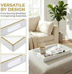 Large White Rectangular Decorative Tray – Plastic Serving Tray with Handles for Coffee Table, Ottoman, Living Room, 15.7” x 11.8” x 1.6 - Image 5