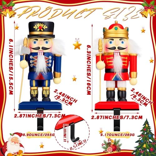 Cinnvoice 2 Pcs Wooden Nutcracker Soldier Christmas Stocking Hangers - Image 2