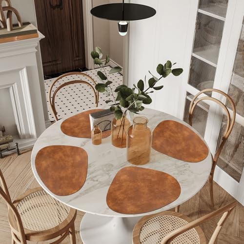 ADRIMER Placemats, Heat Resistant Round Placemats Set of 8 Washable 13 x 17 Inch, Waterproof Table Mats Wipeable for Kitchen, Dining Room Table Christmas Decor, Turmeric Brown - Image 4