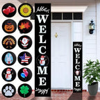 Consevisen Welcome Sign for Front Door Porch Standing, Interchangeable 47 x 7.9 Inch Outdoor Vertical Wooden Welcome Sign with 12 Seasonal Icons for Spring Fall Christmas Easter Farmhouse Home Decor by Consevisen