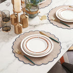 Set of 24 Linen Boho Cotton Placemats 15" Round Scalloped Blue - Image 5