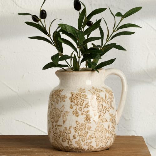 Ceramic Vintage Vase, Utensil Holder, Brown Decorative Flower Vase Chinoiserie Decor Rustic Farmhouse Retro Floral Vases for Table Bookshelf Mantel Kitchen Living Room Office - 6.7” Brown 016 - Image 7