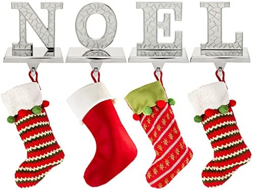 Stocking Holder for Mantle – 4pc N O E L Christmas Stocking Holders Nickel – Stocking Holders with Velvet Bottom – Durable Metal Stocking Holders - Image 4