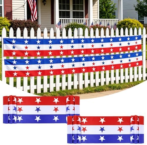 2 Pack Patriotic Bunting Banner, 4th of July Outdoor Porch Decorations 2.5 x 20 ft Red White and Blue American Flag for Memorial Day, Veterans Day, Home Yard (Independence Day-2) by clothmile