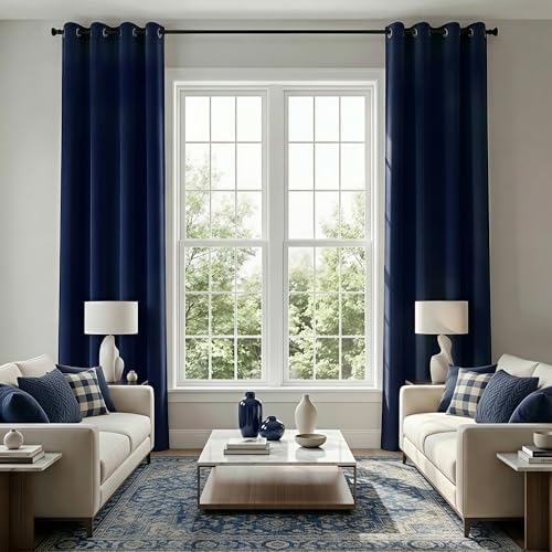 KOUFALL Extra Long 120 Inch 10 FT Curtains 10FT Foot Blackout with Grommets Thermal Insulated Black Out XL Curtains for Living Room 2 Panels Set, Navy Blue by KOUFALL