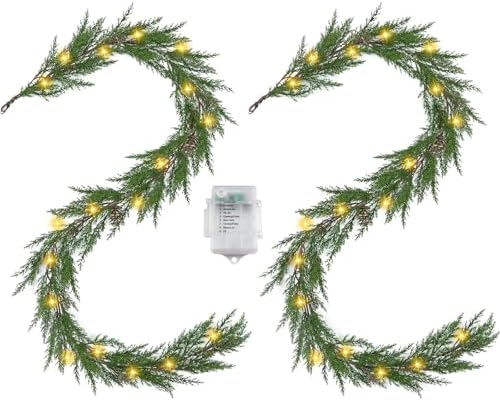 Artgar 2Pcs Christmas Cedar Garland, 6 Ft Prelit Christmas Garland by ArtgarArtificialPlantDecorations