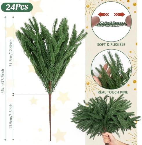 Rowfad 24 Pcs Artificial Norfolk Pine Branches Faux Christmas Stems (24) - Image 3