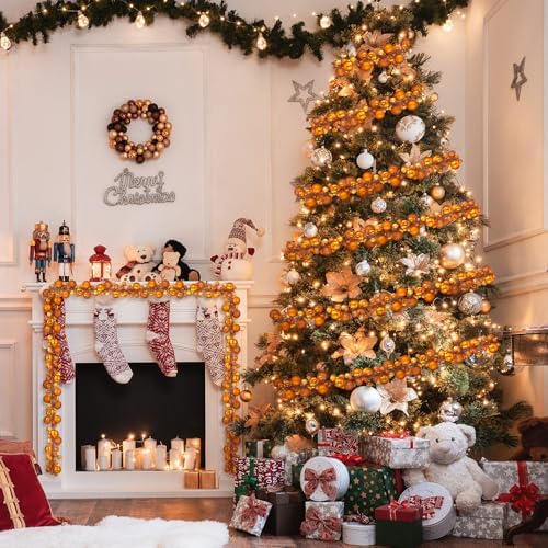 2 Pcs 6 ft Christmas Ball Ornament Garland, Orange - Image 6