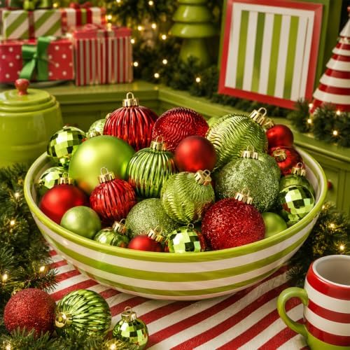 Lunmon 64 Pcs Lime Green and Red Christmas Ball Ornament Green Xmas Bulbs - Image 2