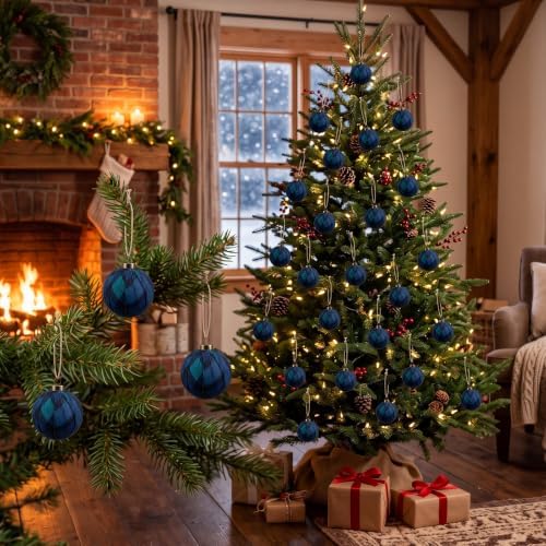 Hollowfly 24 Pcs 2.36 Inch Christmas Tartan Plaid Ball Ornaments Vintage Large Buffalo Plaid Balls Christmas Tree Hanging Ornament Rustic Ball Pendant Hanging Decor for Xmas Tree Party (Black) - Image 5