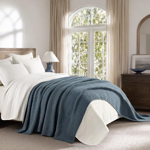 EVERGRACEHOME Chunky Chenille Knit Throw Blanket, 108x92, Stormy Blue - Image 5