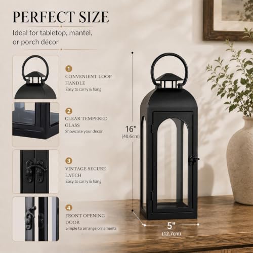 MUMTOP Decorative Lantern 16 Inch Black Metal Candle Holders 1 Pack - Image 2