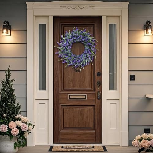 26'' Large Artificial Eucalyptus and Lavender Wreath for Front Door(Purple) - Image 3